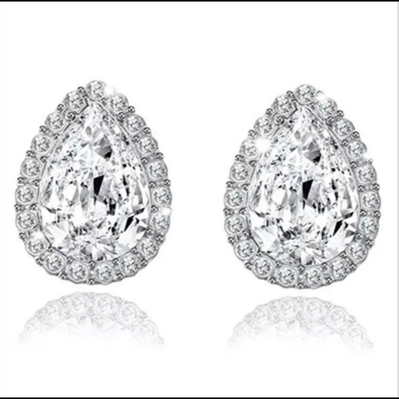 Silver CZ Diamond Earrings  - Picture 1 of 4